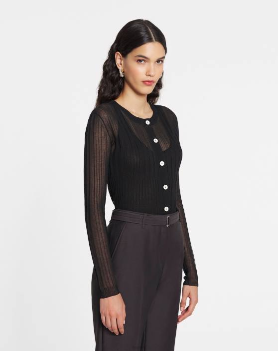 Lanvin sievietes kokvilnas un zīda jaka 40LF13 apģērbs melns