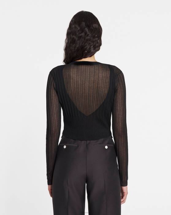 Lanvin sievietes kokvilnas un zīda jaka 40LF13 apģērbs melns