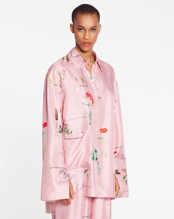 Lanvin sievietes krekls ar botānisku apdruku ar garām piedurknēm 40LF33 apģērbs rozā