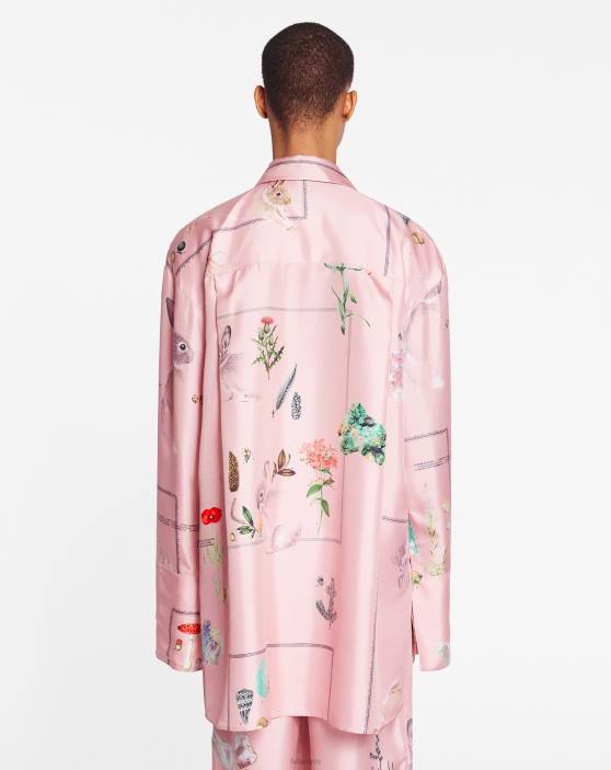 Lanvin sievietes krekls ar botānisku apdruku ar garām piedurknēm 40LF33 apģērbs rozā