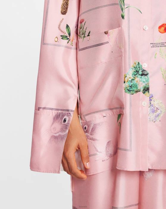 Lanvin sievietes krekls ar botānisku apdruku ar garām piedurknēm 40LF33 apģērbs rozā