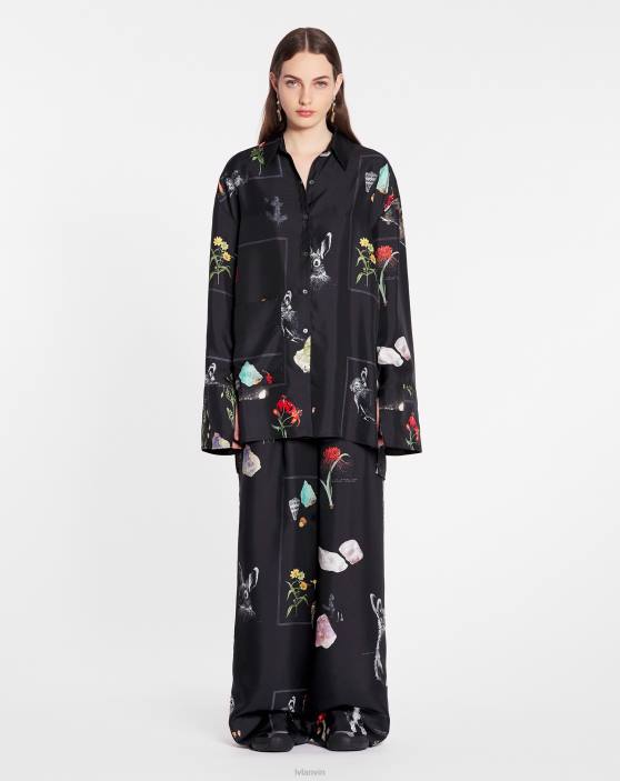 Lanvin sievietes krekls ar botānisku apdruku ar garām piedurknēm 40LF34 apģērbs melns