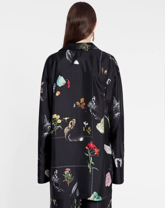 Lanvin sievietes krekls ar botānisku apdruku ar garām piedurknēm 40LF34 apģērbs melns