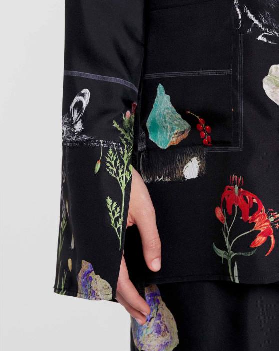 Lanvin sievietes krekls ar botānisku apdruku ar garām piedurknēm 40LF34 apģērbs melns