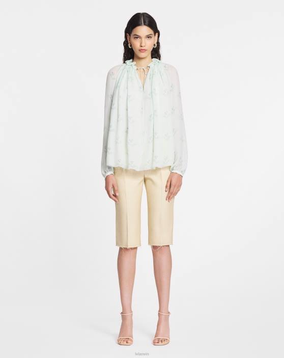 Lanvin sievietes kreppablūze ar apdruku ar garām piedurknēm 40LF17 apģērbs salvija