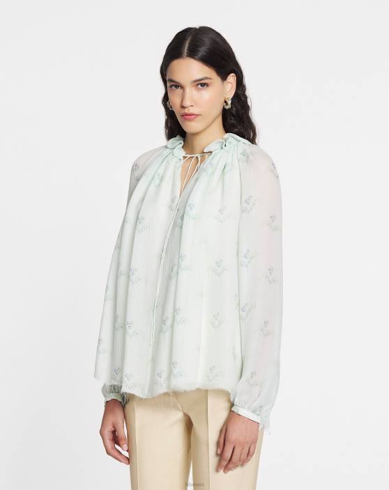 Lanvin sievietes kreppablūze ar apdruku ar garām piedurknēm 40LF17 apģērbs salvija