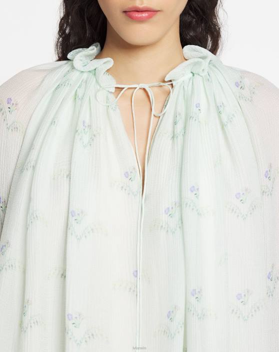 Lanvin sievietes kreppablūze ar apdruku ar garām piedurknēm 40LF17 apģērbs salvija