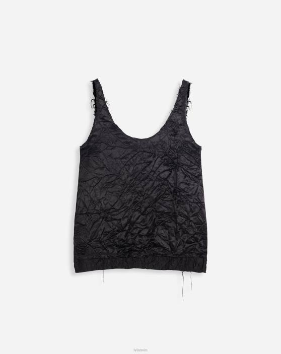 Lanvin sievietes krokota satīna tvertne 40LF16 apģērbs melns