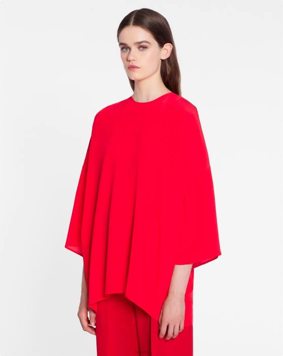 Lanvin sievietes ss blūze ar apaļu kakla izgriezumu no zīda 40LF31 apģērbs magoņu sarkans