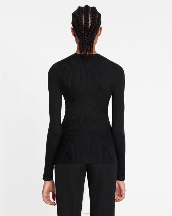 Lanvin sievietes v Zīda un kašmira jaka ar rievotu apkakli 40LF15 apģērbs melns