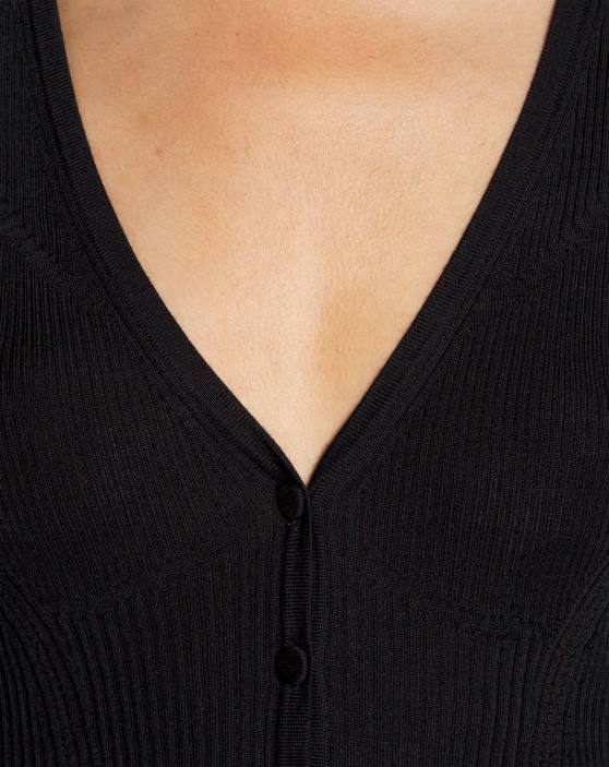 Lanvin sievietes v Zīda un kašmira jaka ar rievotu apkakli 40LF15 apģērbs melns