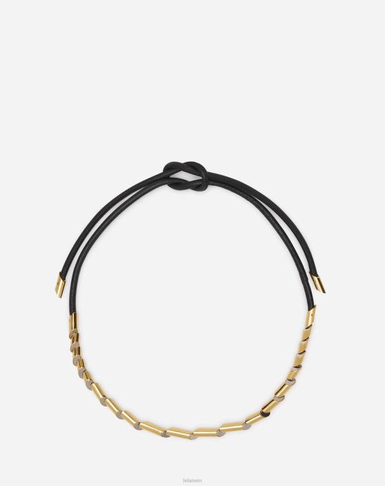 Lanvin sievietes secība pēc ādas jostas 40LF510 Piederumi melns/zelts