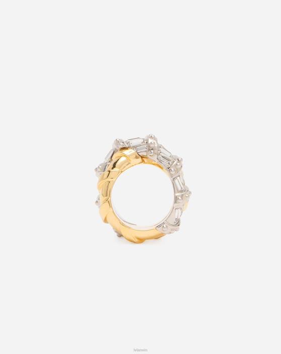 Lanvin sievietes bagetes melodijas gredzens 40LF198 Piederumi zelts/kristāls