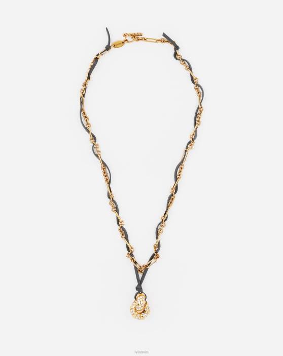 Lanvin sievietes melodiju ķēdes kaklarota 40LF208 Piederumi zelts/kristāls