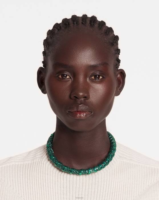 Lanvin sievietes rhinestone melodie choker kaklarota 40LF201 Piederumi zaļš