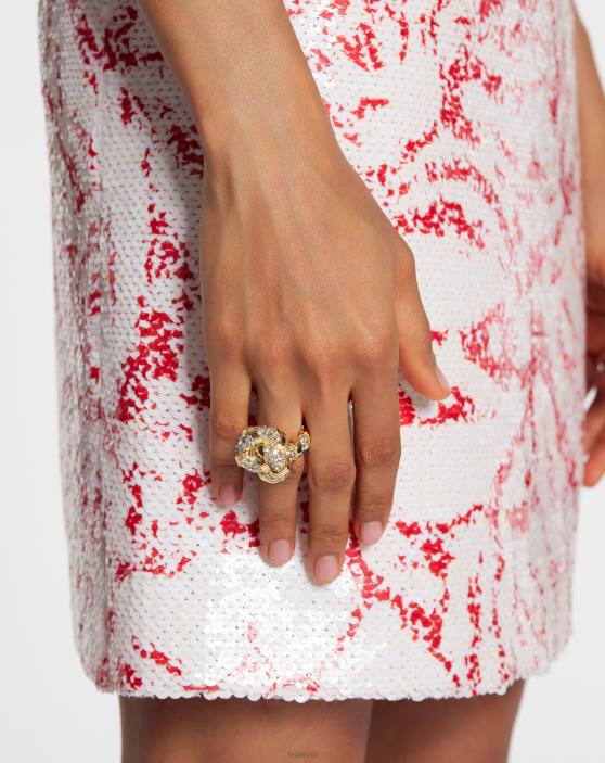 Lanvin sievietes rhinestone melodijas gredzens 40LF215 Piederumi zelts/kristāls