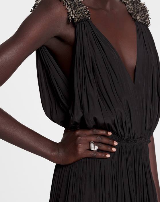 Lanvin sievietes secība pēc rhinestone gredzena 40LF191 Piederumi sudrabs/kristāls