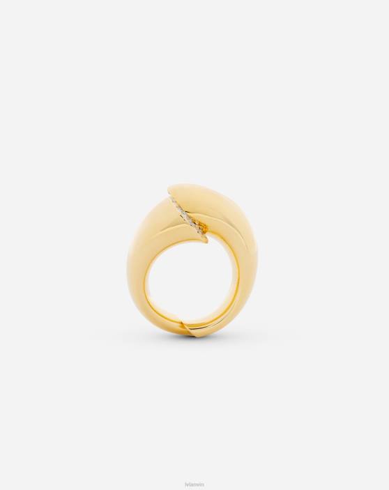 Lanvin sievietes secība pēc rhinestone gredzena 40LF193 Piederumi zelts/kristāls