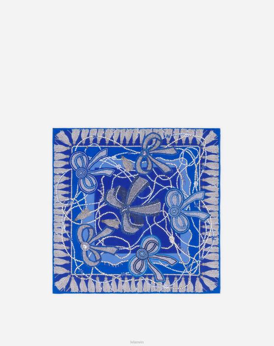 Lanvin sievietes zīda šalle ar apmales mežģīņu apdruku 40LF511 Piederumi zils/daudzkrāsains