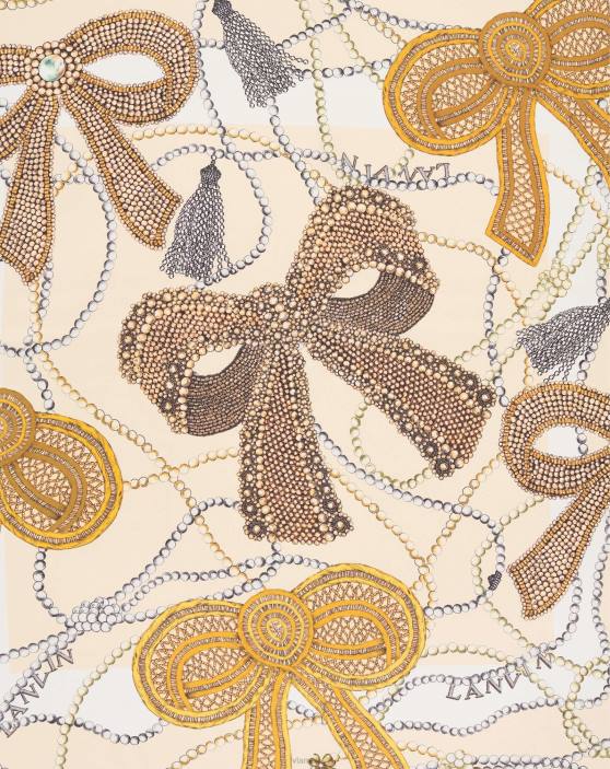 Lanvin sievietes zīda šalle ar apmales mežģīņu apdruku 40LF512 Piederumi topāzs