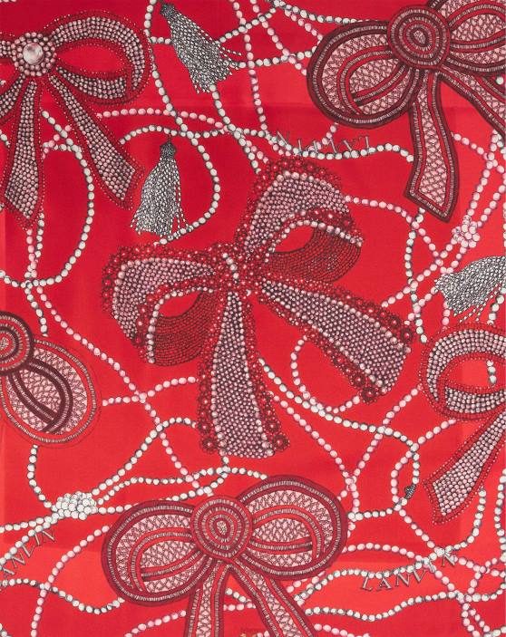 Lanvin sievietes zīda šalle ar apmales mežģīņu apdruku 40LF513 Piederumi sarkans