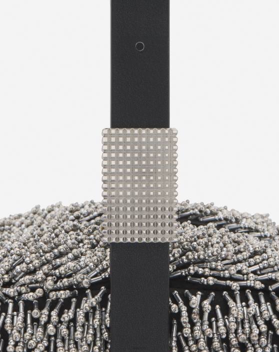 Lanvin sievietes tempo ar izšūtu ādas somu 40LF161 Piederumi sudraba/melna