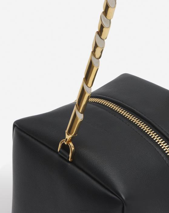 Lanvin sievietes temps pēc ādas soma ar secību pēc ķēdes 40LF164 Piederumi melns