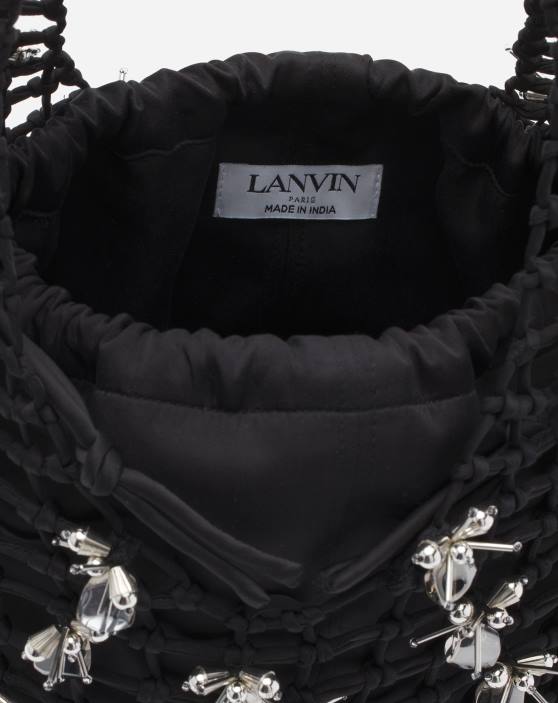 Lanvin sievietes makramē ar izšūtu satīna maisiņu 40LF169 Piederumi melns