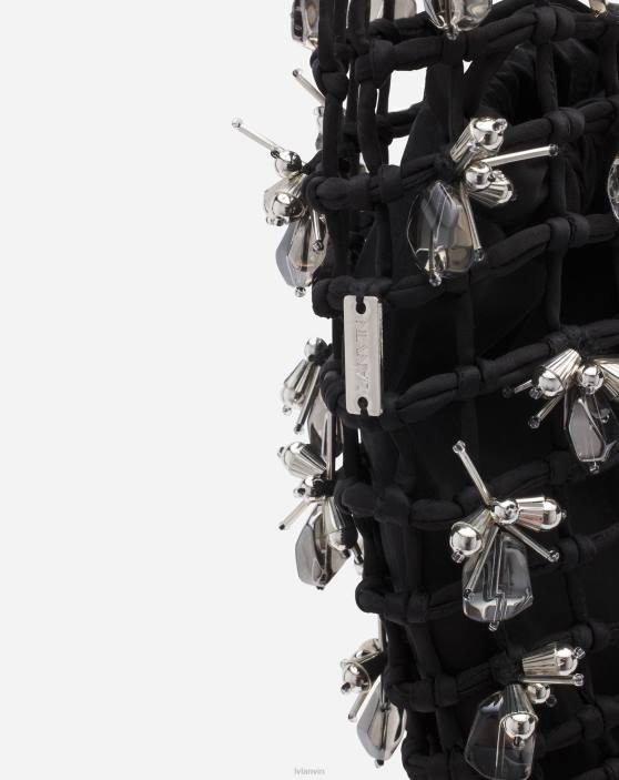 Lanvin sievietes makramē ar izšūtu satīna maisiņu 40LF169 Piederumi melns