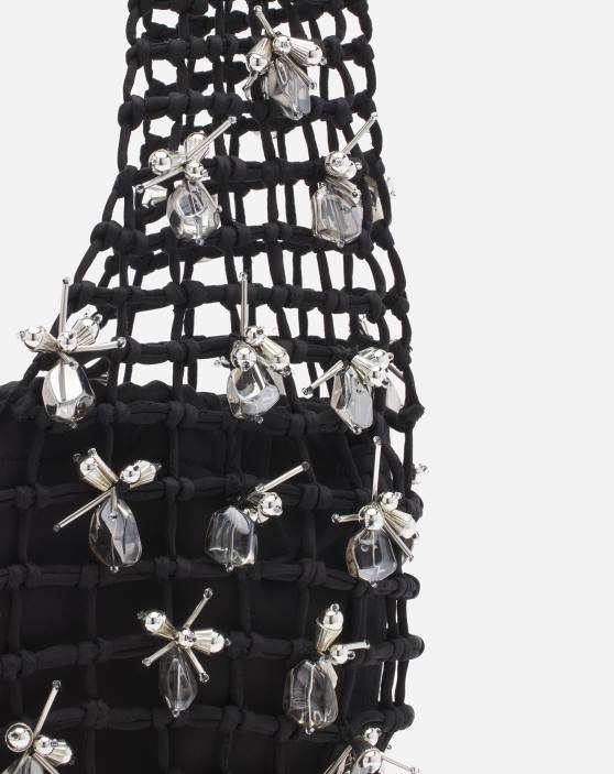 Lanvin sievietes makramē ar izšūtu satīna maisiņu 40LF169 Piederumi melns