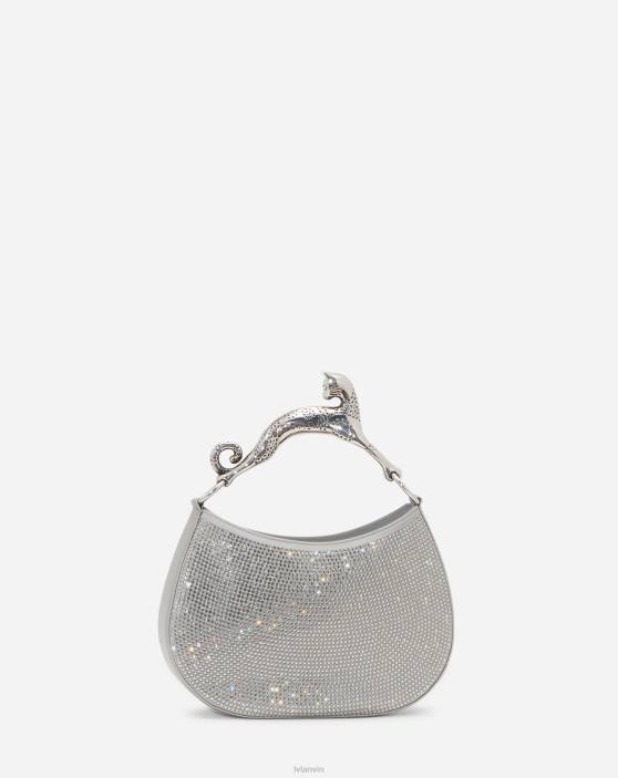 Lanvin sievietes rhinestone klaiņojoša kaķa soma mm 40LF179 Piederumi Sudrabs