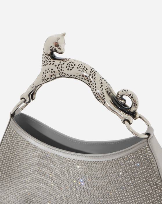 Lanvin sievietes rhinestone klaiņojoša kaķa soma mm 40LF179 Piederumi Sudrabs