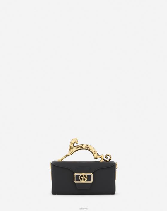 Lanvin sievietes ādas nano zīmuļu kaķu soma 40LF124 Piederumi melns