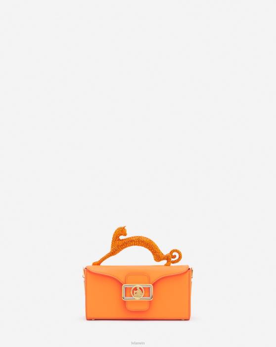 Lanvin sievietes ādas un rhinestone nano zīmuļu kaķu soma 40LF120 Piederumi spilgti oranža