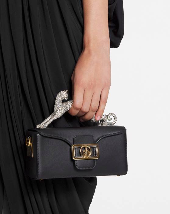 Lanvin sievietes ādas un rhinestone nano zīmuļu kaķu soma 40LF123 Piederumi melns