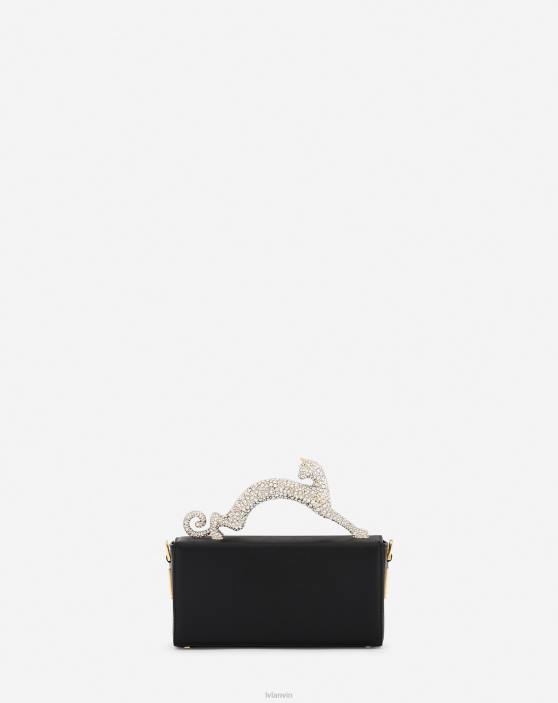 Lanvin sievietes ādas un rhinestone nano zīmuļu kaķu soma 40LF123 Piederumi melns