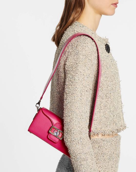 Lanvin sievietes spīdīgas ādas nano zīmuļu soma 40LF132 Piederumi rozā