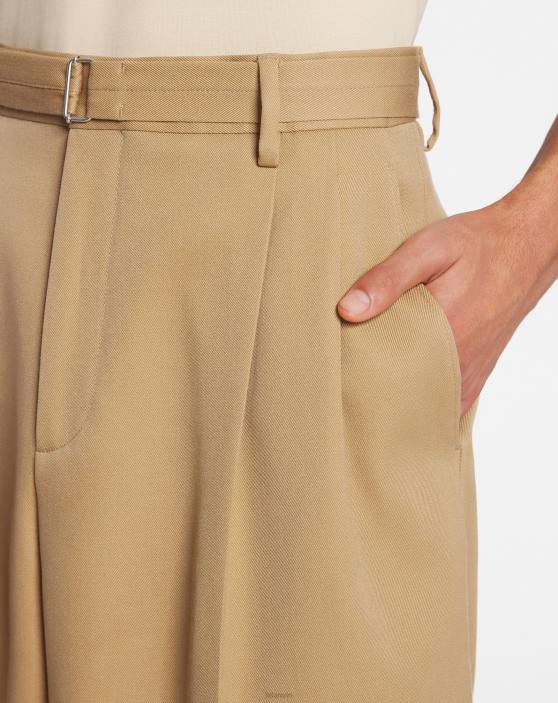 Lanvin vīriešiem platas bikses ar dubultu kroku 40LF359 apģērbs kamielis