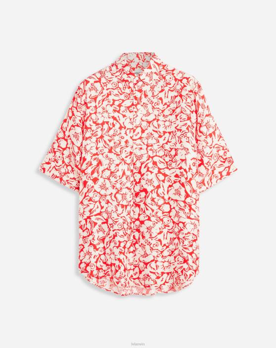 Lanvin vīriešiem apdrukāts krekls ar īsām piedurknēm 40LF318 apģērbs magoņu sarkans