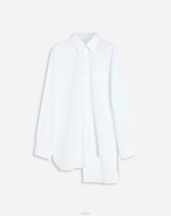 Lanvin vīriešiem asimetrisks krekls ar tonis pret toni svītrām 40LF319 apģērbs balts
