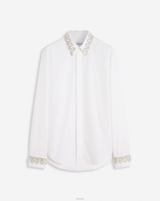 Lanvin vīriešiem izšūts slim fit krekls 40LF300 apģērbs optiski balts