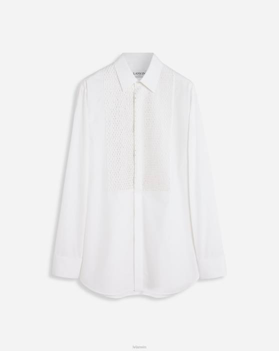 Lanvin vīriešiem regulāra piegriezuma krekls ar izšūtu plastronu 40LF303 apģērbs optiski balts