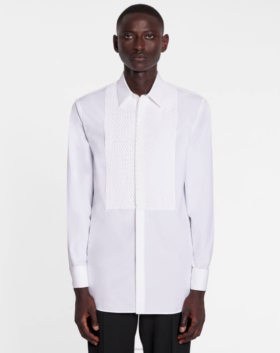 Lanvin vīriešiem regulāra piegriezuma krekls ar izšūtu plastronu 40LF303 apģērbs optiski balts