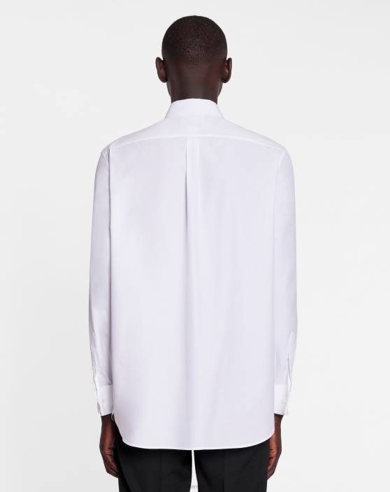 Lanvin vīriešiem regulāra piegriezuma krekls ar izšūtu plastronu 40LF303 apģērbs optiski balts