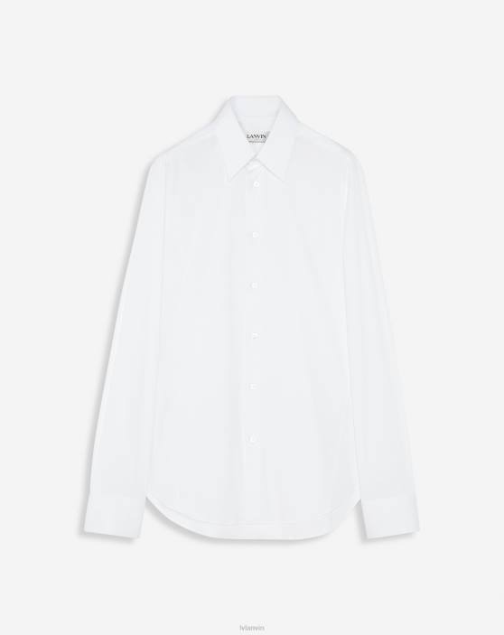 Lanvin vīriešiem slaids, elastīgs poplīna krekls 40LF304 apģērbs optiski balts