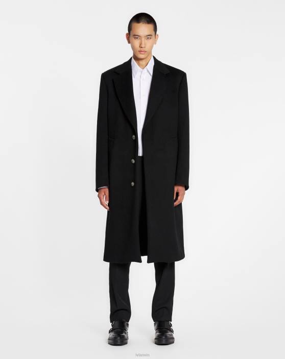 Lanvin vīriešiem Sartorial pielāgots mētelis no dubultas kašmira 40LF324 apģērbs melns