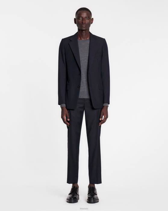 Lanvin vīriešiem jaka ar vienrindu pārloku kabatām 40LF335 apģērbs jūras zils