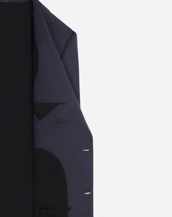 Lanvin vīriešiem jaka ar vienrindu pārloku kabatām 40LF337 apģērbs jūras zils