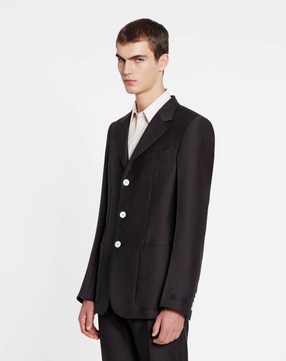 Lanvin vīriešiem vienrindas jaka ar ielāpu kabatām 40LF328 apģērbs melnkoks
