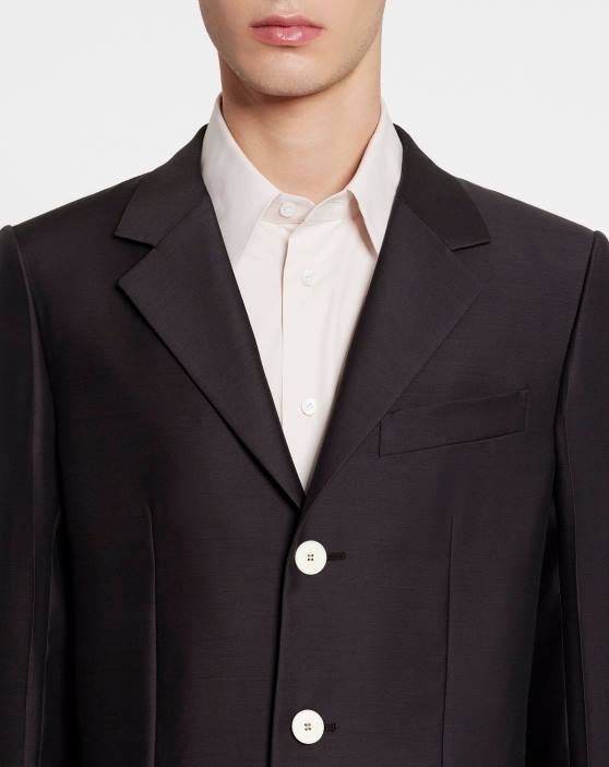 Lanvin vīriešiem vienrindas jaka ar ielāpu kabatām 40LF328 apģērbs melnkoks